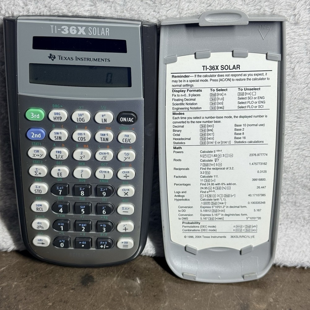 Texas Instruments TI-36X Solar Scientific Calculator w/ Cover & Insert TESTED